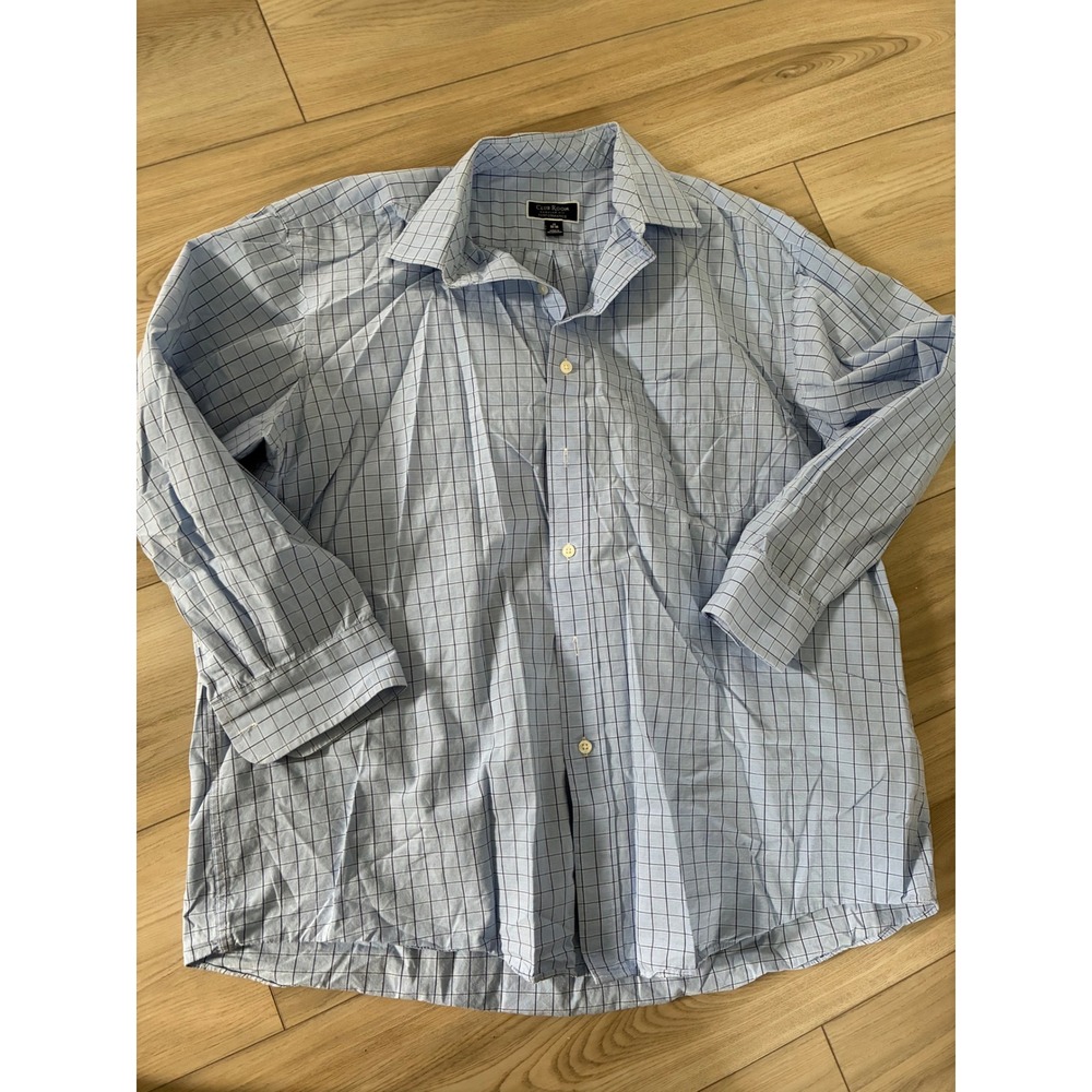 CLUB ROOM Men's Blue Plaid Performance‎ Regular Fit Dress Shirt Size 17 32-33